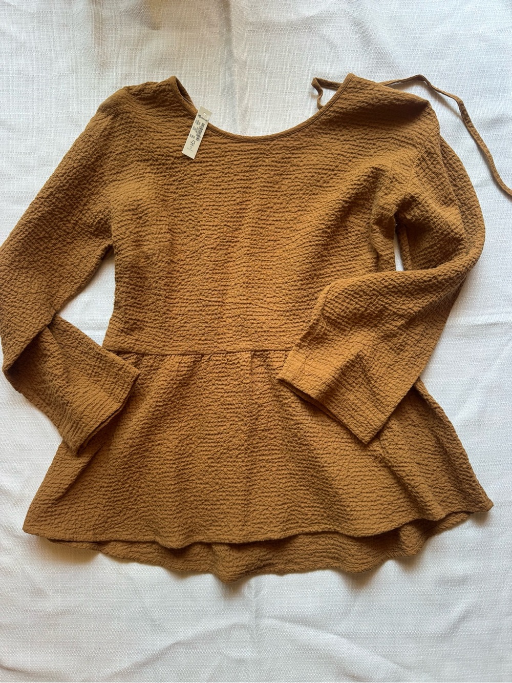 Madewell Textured Peplum Long Sleeve Top - Mustard Brown - XXS